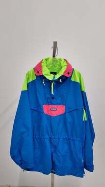Vintage 90s Columbia Sportswear Anorak Jacket - Neon Blue Pink Green - Mens Larg